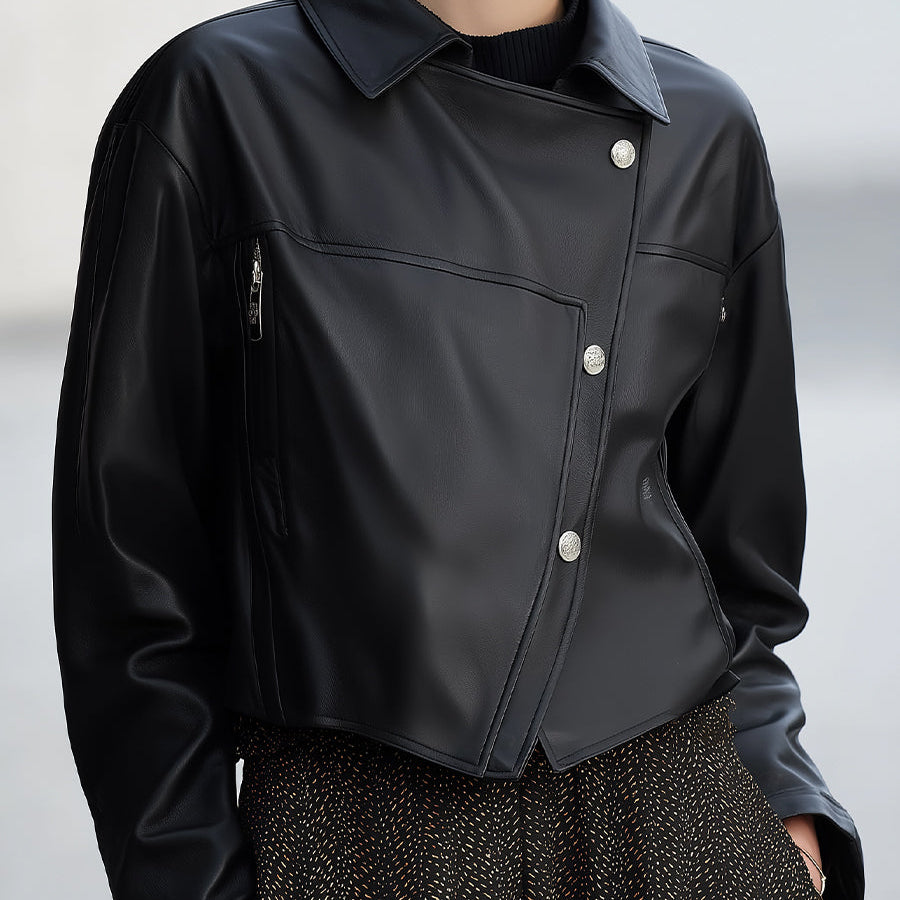 Elena | Asymmetrical Faux Leather Jacket - Maison & Moor