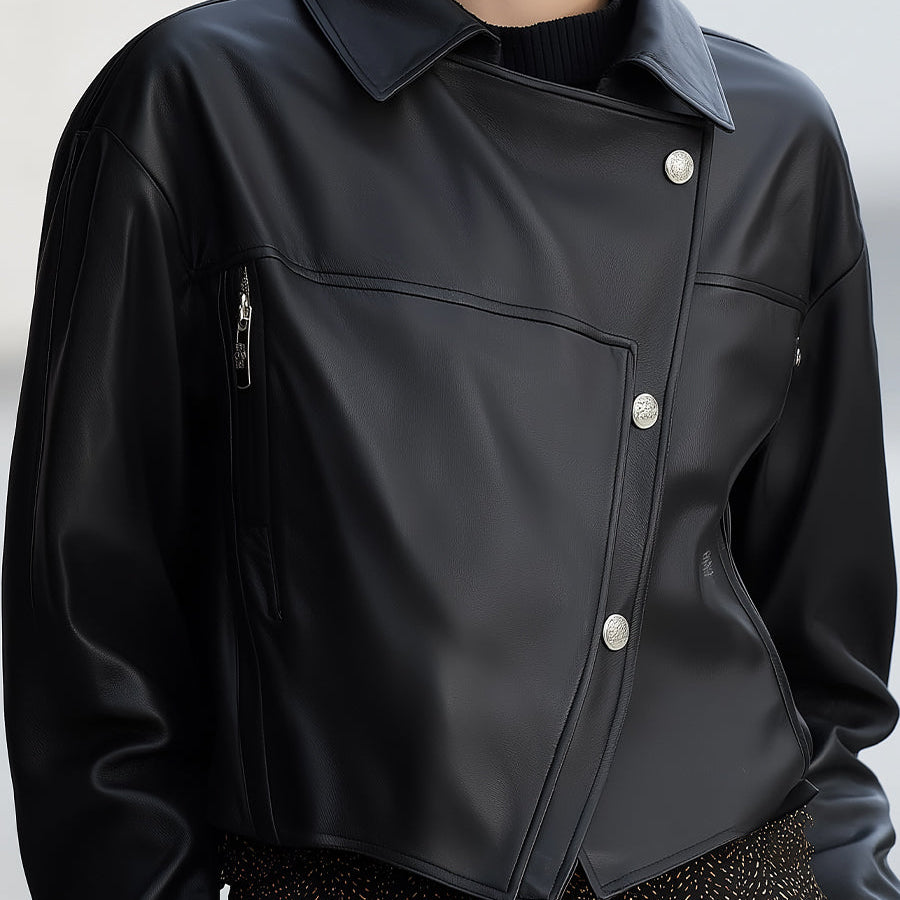 Elena | Asymmetrical Faux Leather Jacket - Maison & Moor