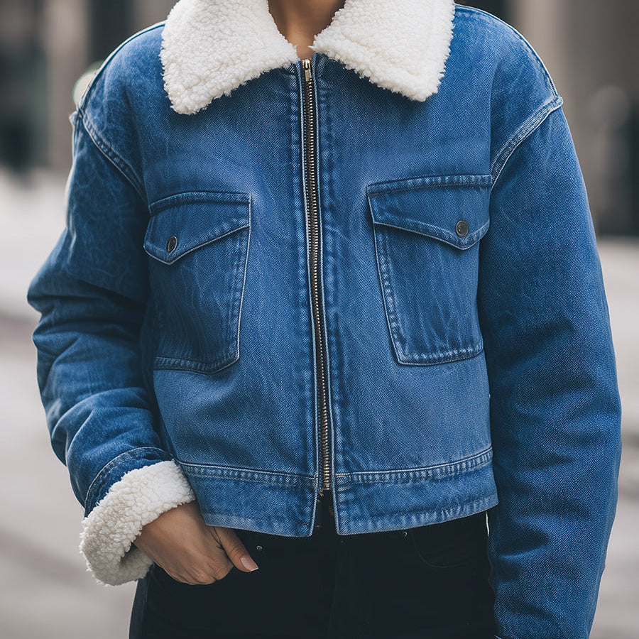 Elena | Sherpa-Lined Denim Jacket - Maison & Moor