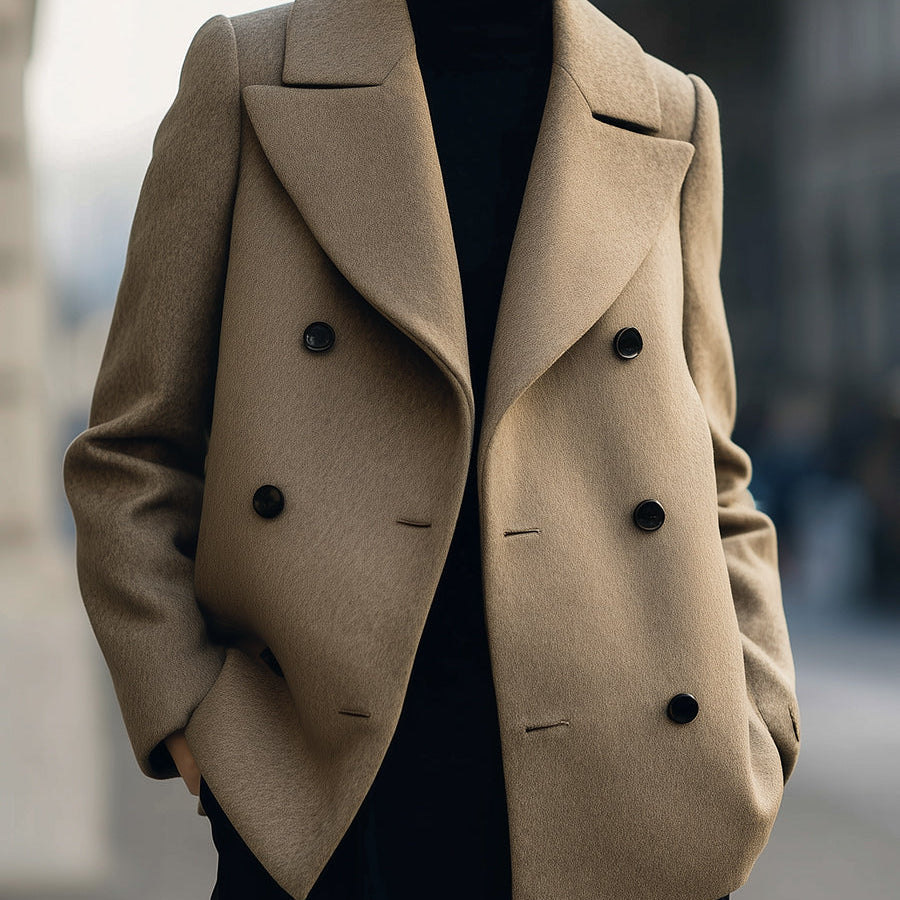 Elena | Short Double-Breasted Camel Coat - Maison & Moor