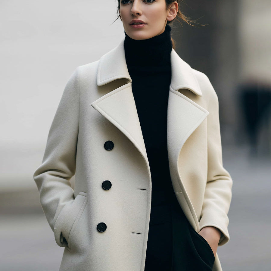 Ivory | Short Double-Breasted Coat - Maison & Moor