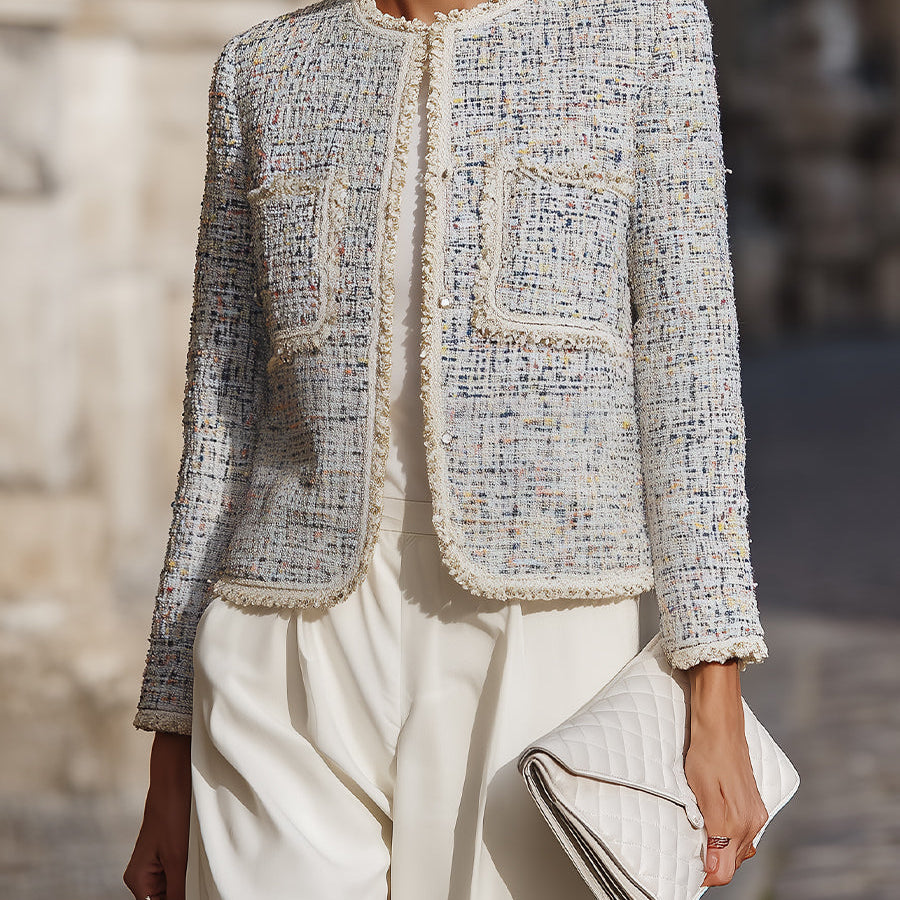 Elena | Tweed Jacket with Contrast Trim - Maison & Moor