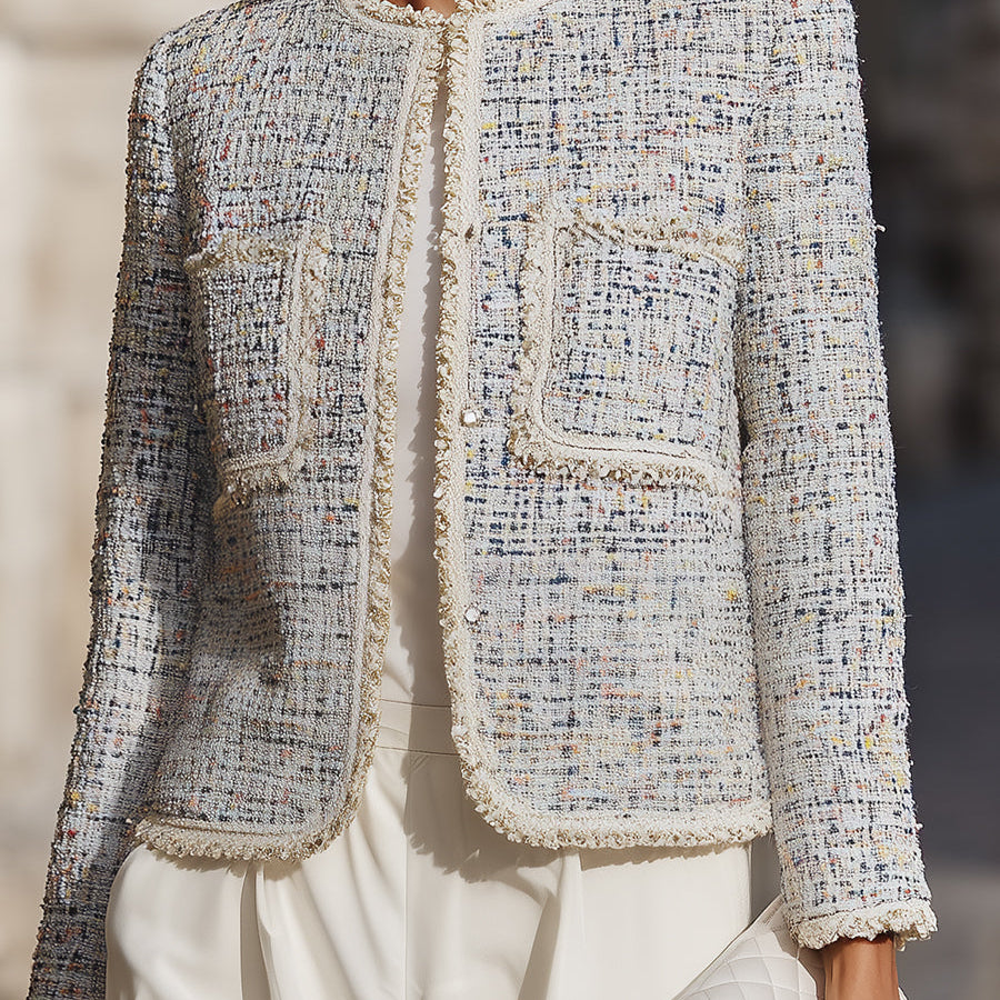 Elena | Tweed Jacket with Contrast Trim - Maison & Moor