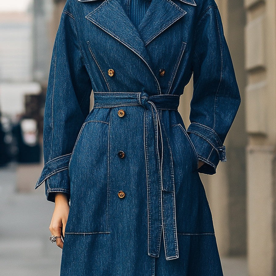 Elena | Double-Breasted Denim Trench Coat - Maison & Moor