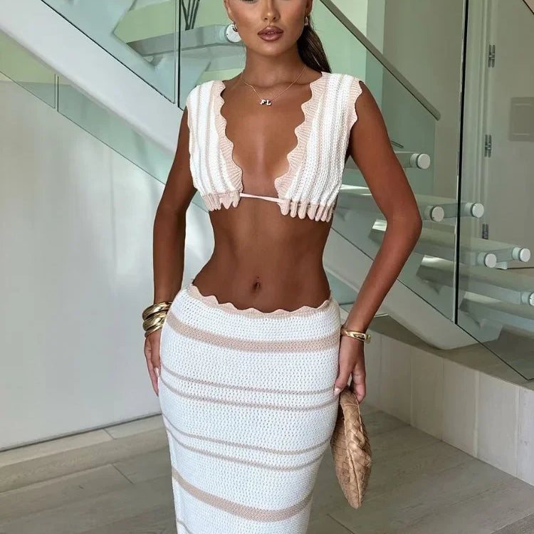 Gina - Wave-Patterned Co‑Ord Top & Shorts