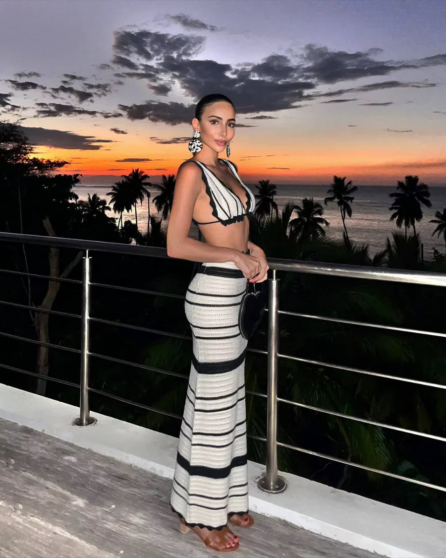 Gina - Wave-Patterned Co‑Ord Top & Shorts