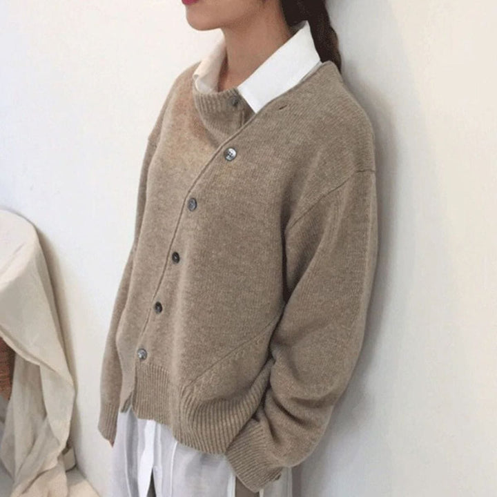 Women’s Asymmetric Button-Up Cardigan - Casual Knit Sweater