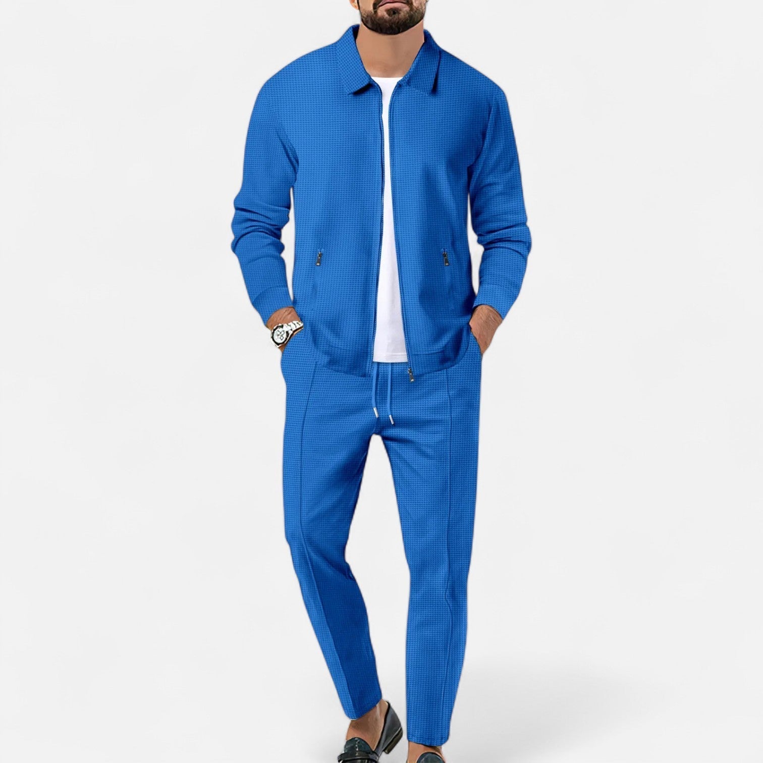 Men’s Long Sleeve Two-Piece Zipper Set – Relaxed Sophistication, All-Season Versatility