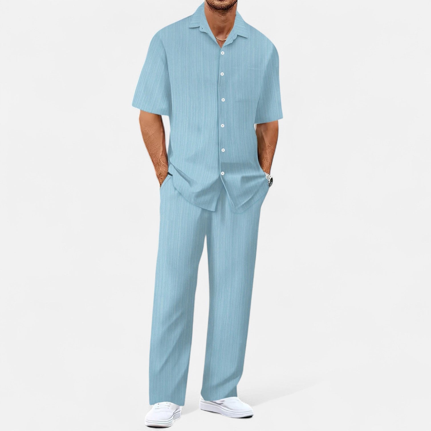 Men’s Long Two-Piece Set – Relaxed Refinement, All-Season Versatility