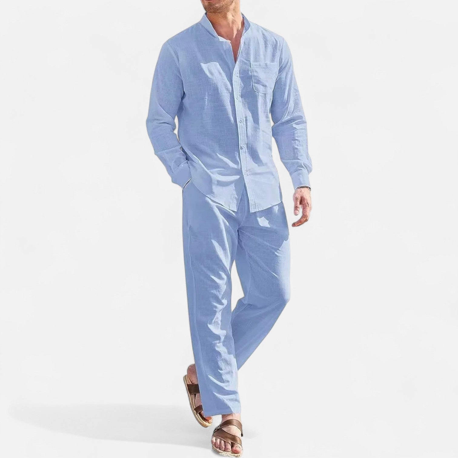 Men’s Long Sleeve Linen Two-Piece Set