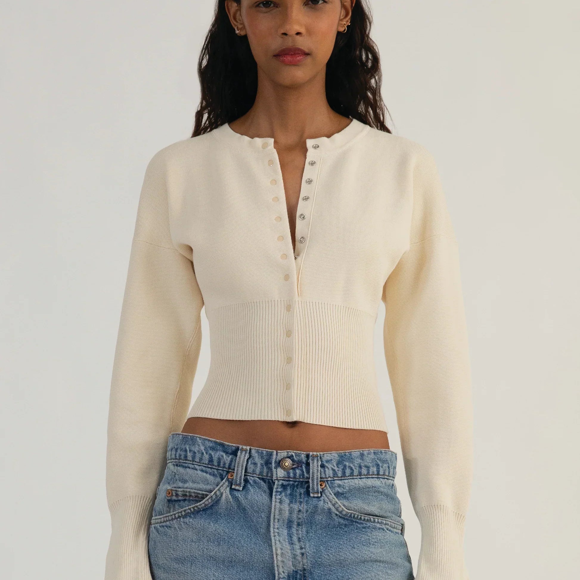 Women’s Fitted Button-Up Cardigan | Long Sleeve Cropped Knit Top