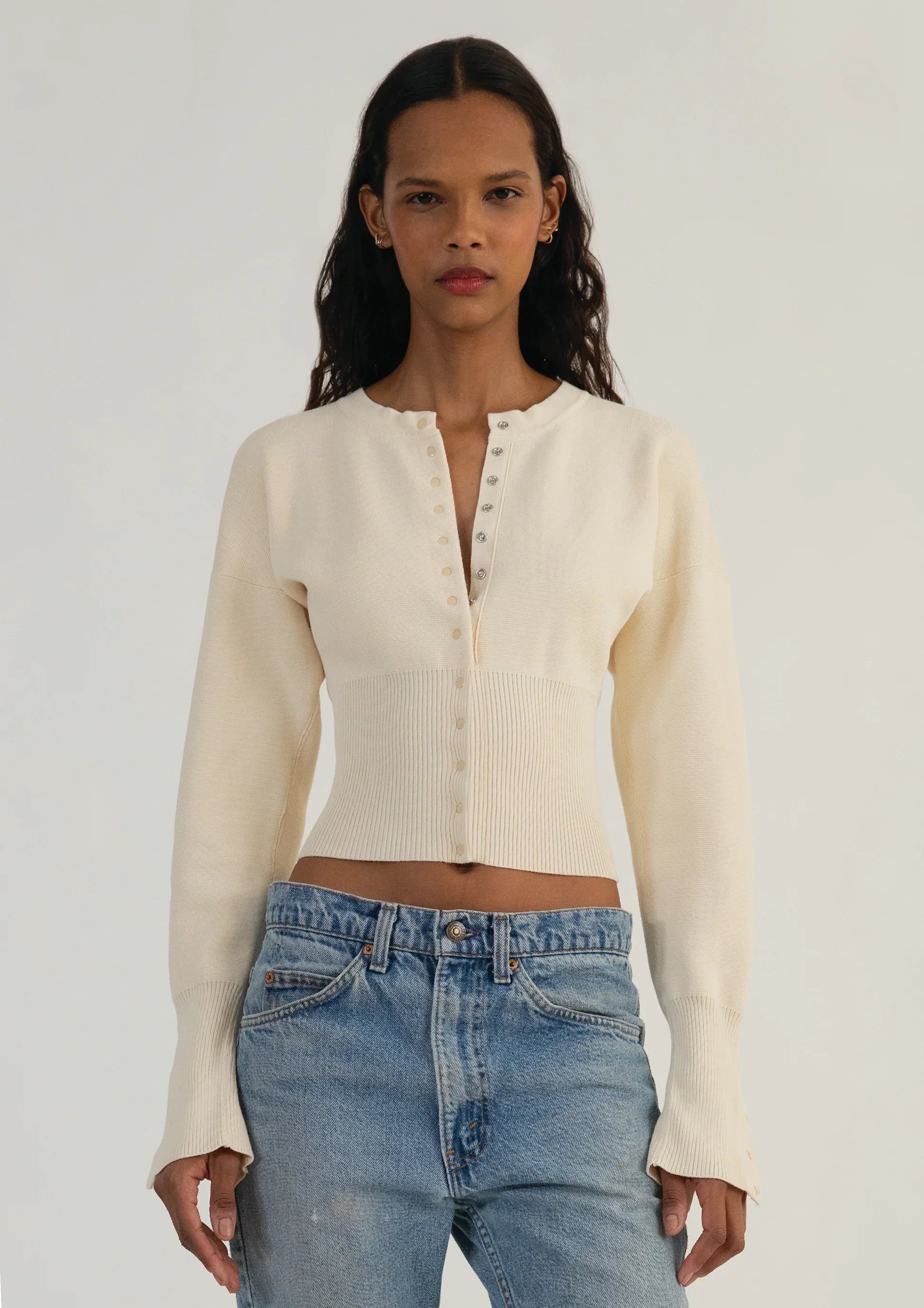 Women’s Fitted Button-Up Cardigan | Long Sleeve Cropped Knit Top