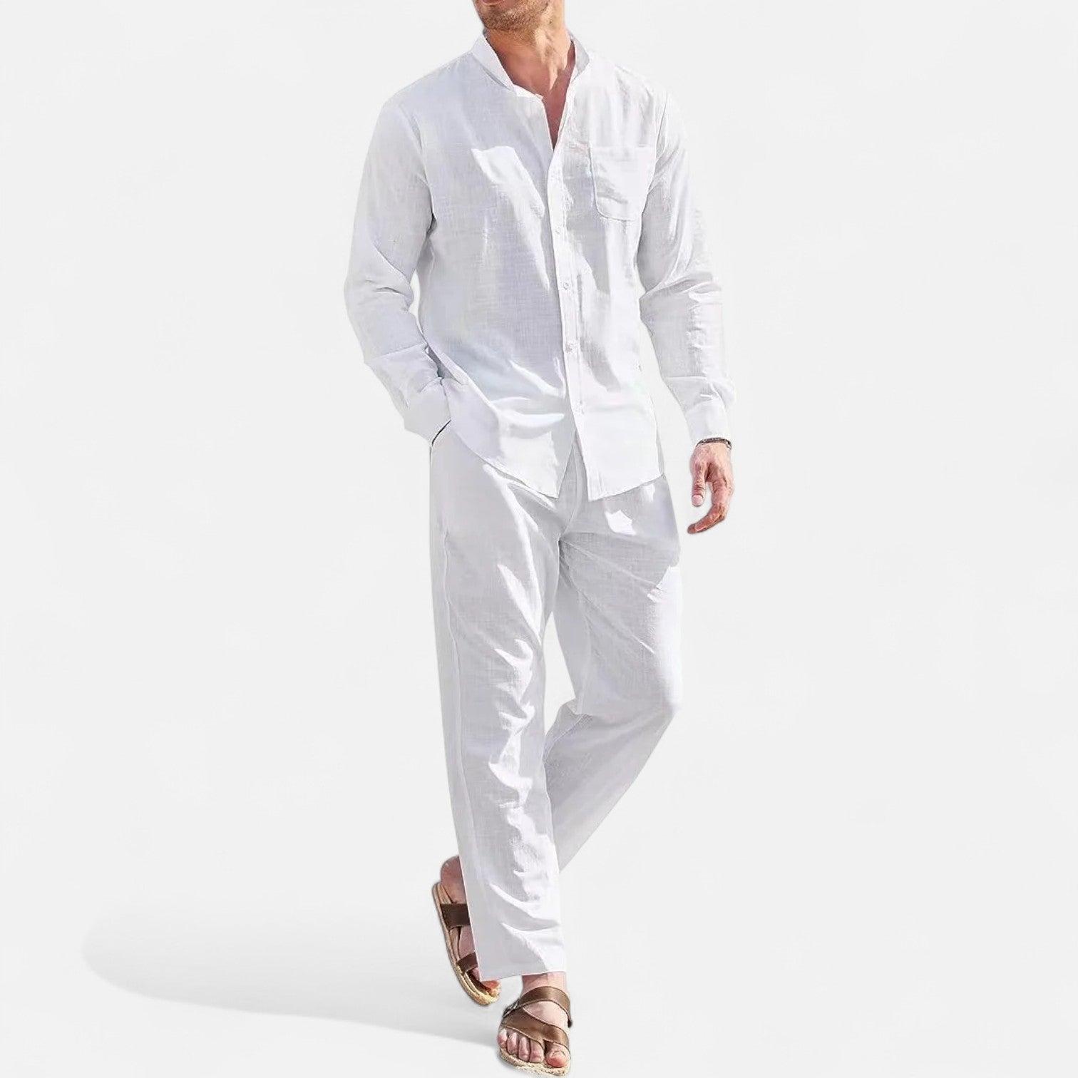 Men’s Long Sleeve Linen Two-Piece Set
