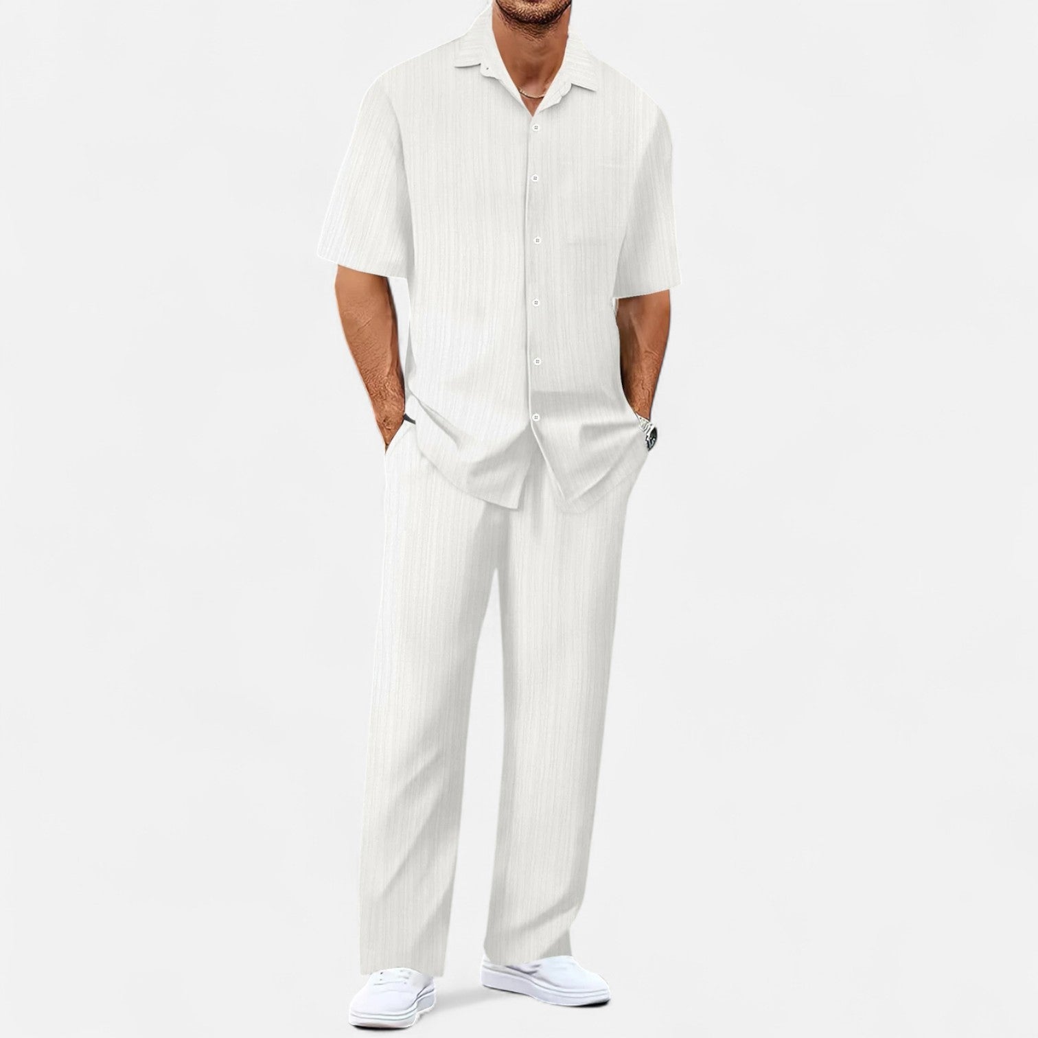 Men’s Long Two-Piece Set – Relaxed Refinement, All-Season Versatility