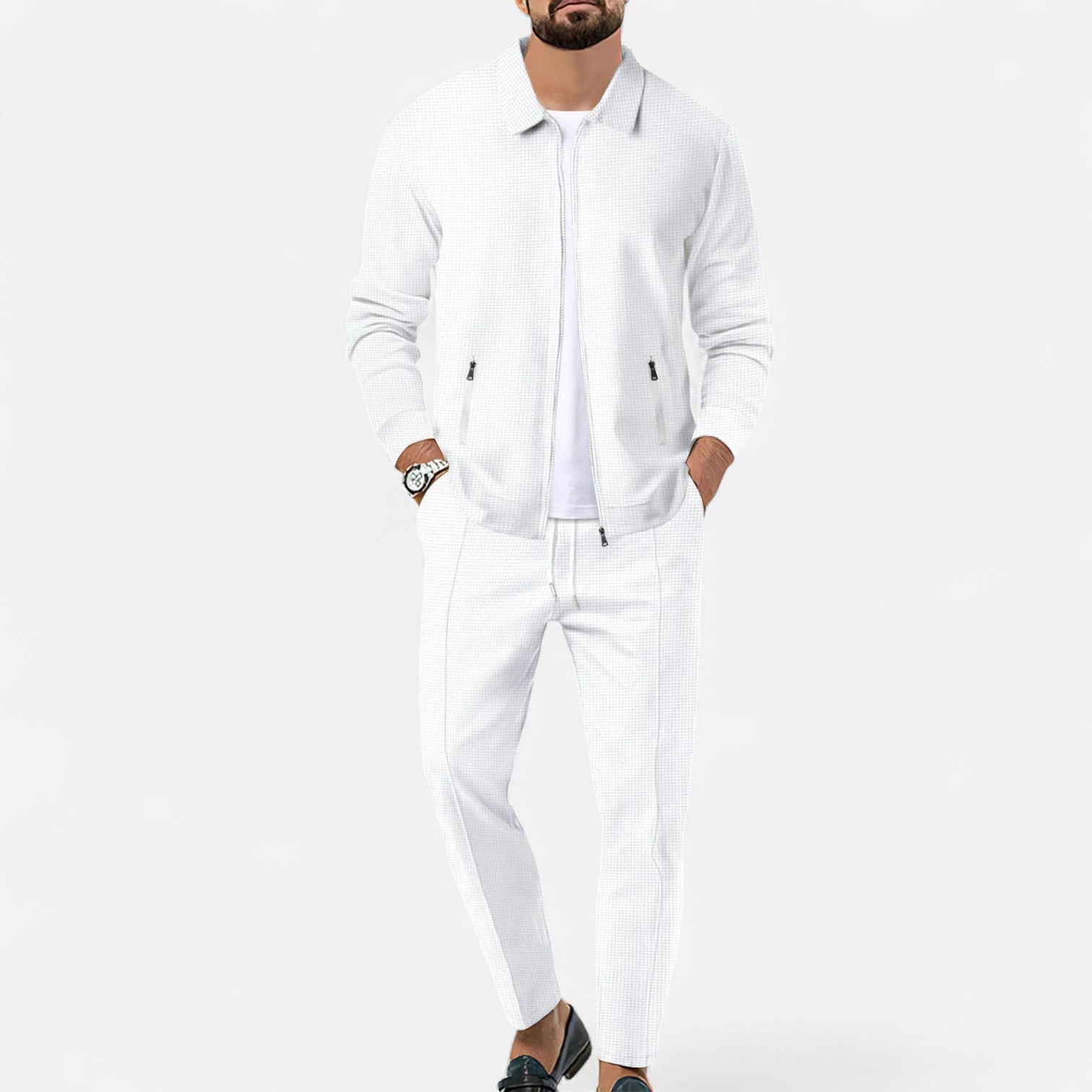 Men’s Long Sleeve Two-Piece Zipper Set – Relaxed Sophistication, All-Season Versatility