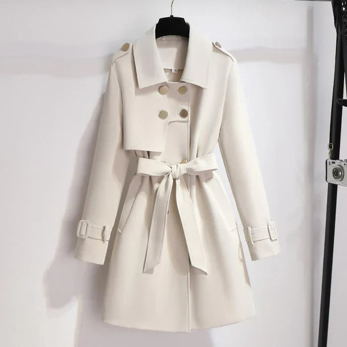 Women’s Cropped Double-Breasted Trench Coat – Belted Waist & Structured