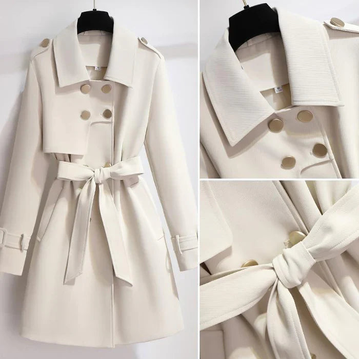 Women’s Cropped Double-Breasted Trench Coat – Belted Waist & Structured