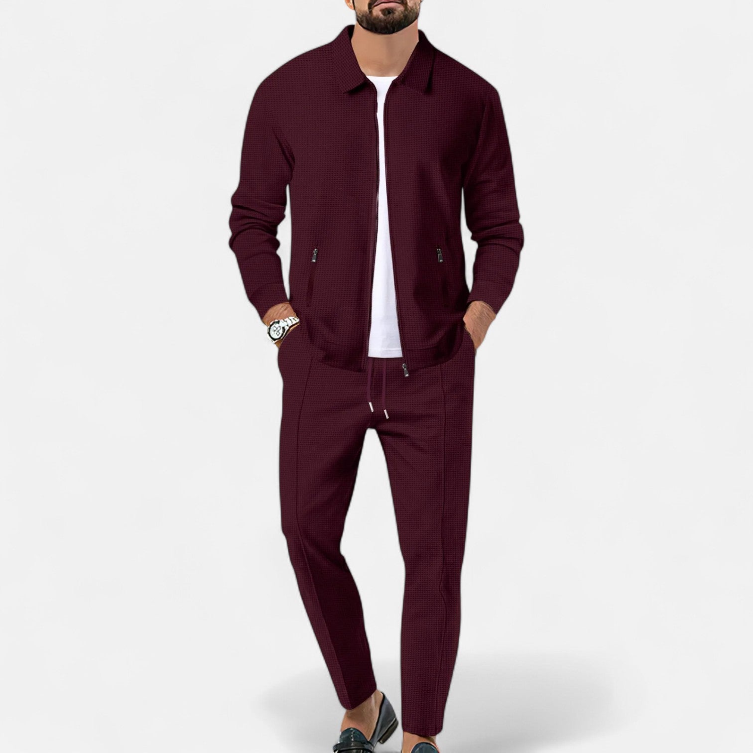 Men’s Long Sleeve Two-Piece Zipper Set – Relaxed Sophistication, All-Season Versatility